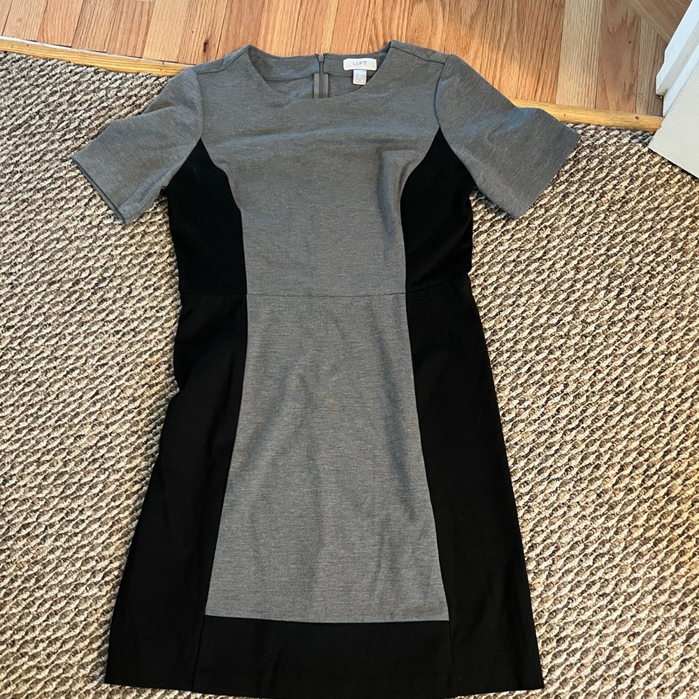 Ann Taylor Loft Womens Gray Black Color Block Panel Short Sleeve Dress size 8